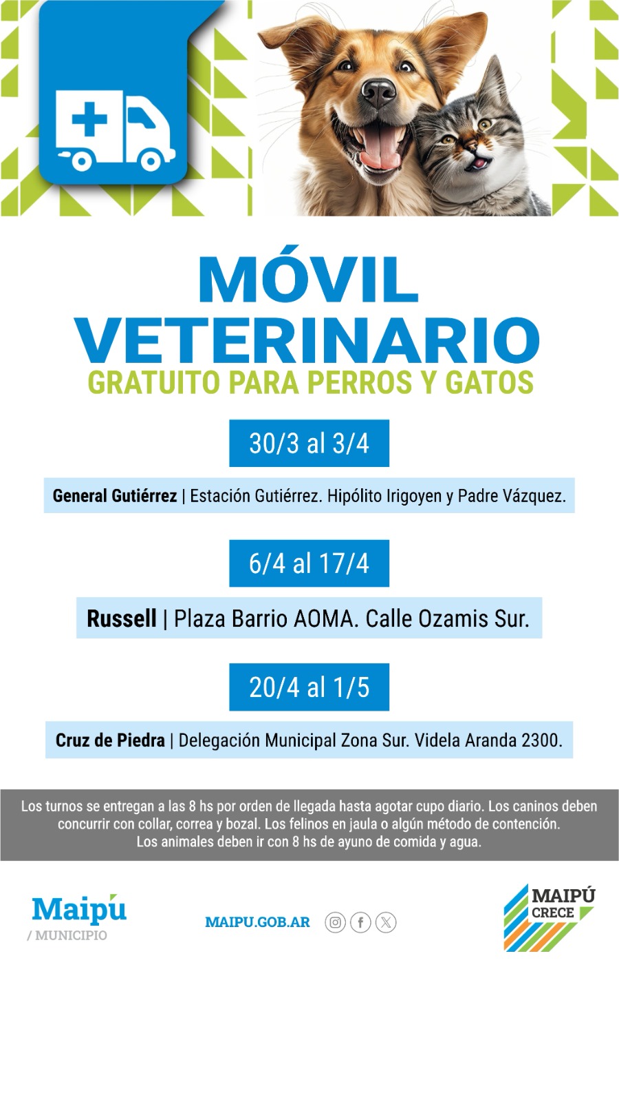 El móvil veterinario continúa recorriendo los distritos de Maipú