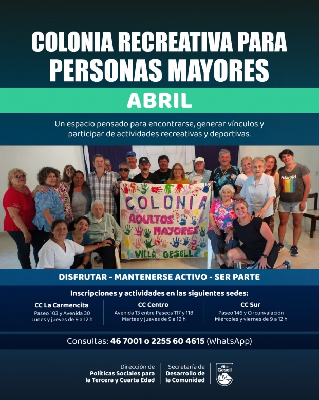 En abril comienza una nueva colonia recreativa para personas mayores