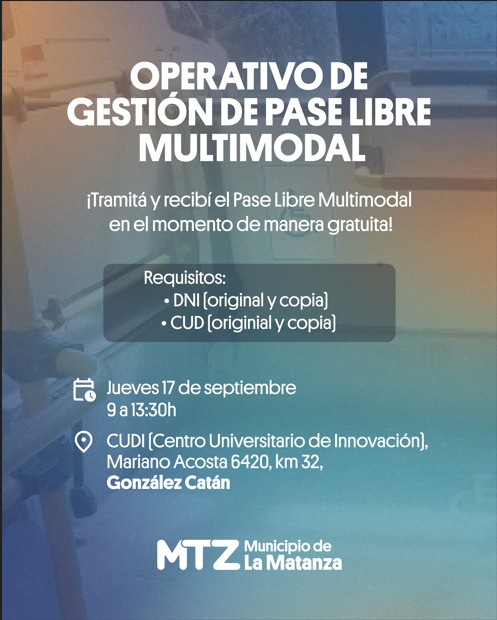 Pase Libre de transporte por discapacidad: entrega y asesoramiento en el CUDI de La Matanza